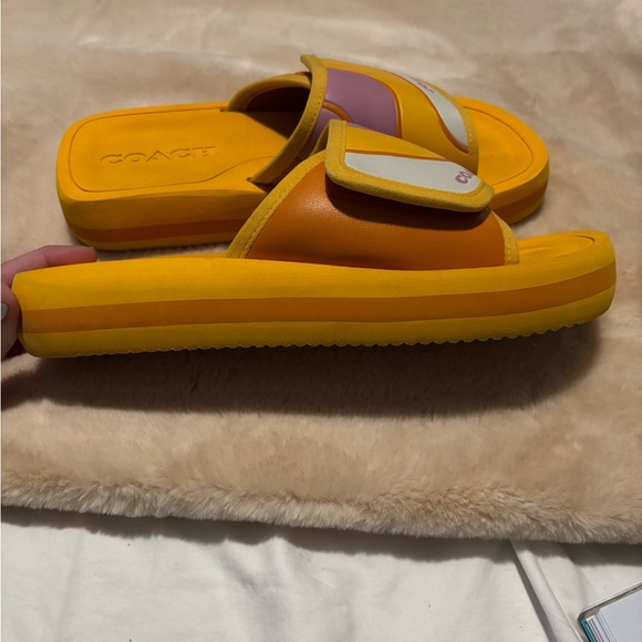 Coach Women's Paxton Sports Slide Sandals Papaya Yellow Violet Adjustable Sz 10 - Picture 9 of 10